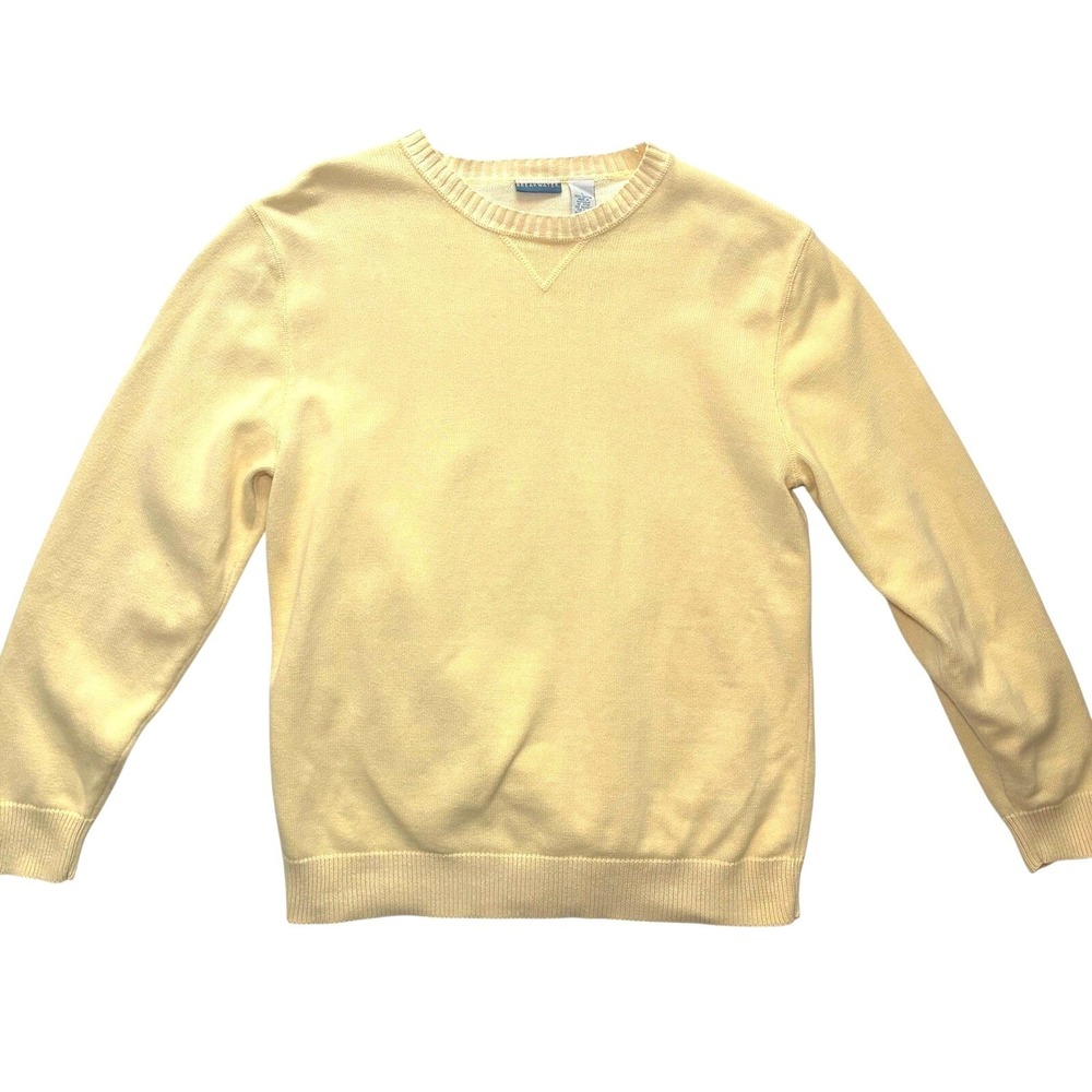 Breakwater 100% Cotton Crewneck Knit Sweater Mens Large Butter Yellow Prep Frat